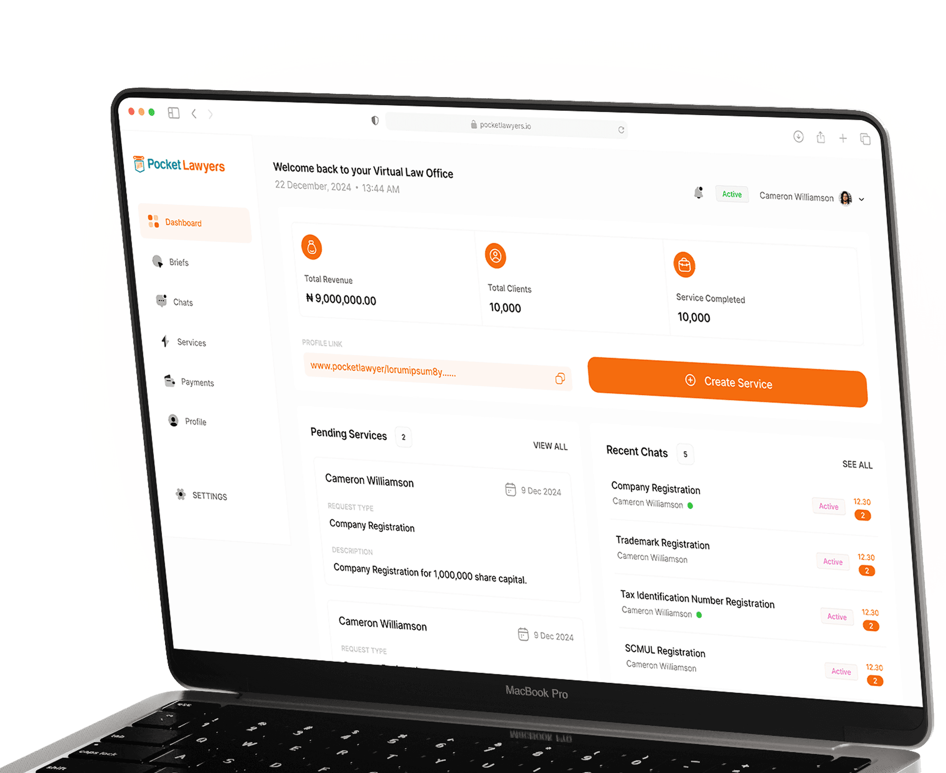 Legal practice dashboard